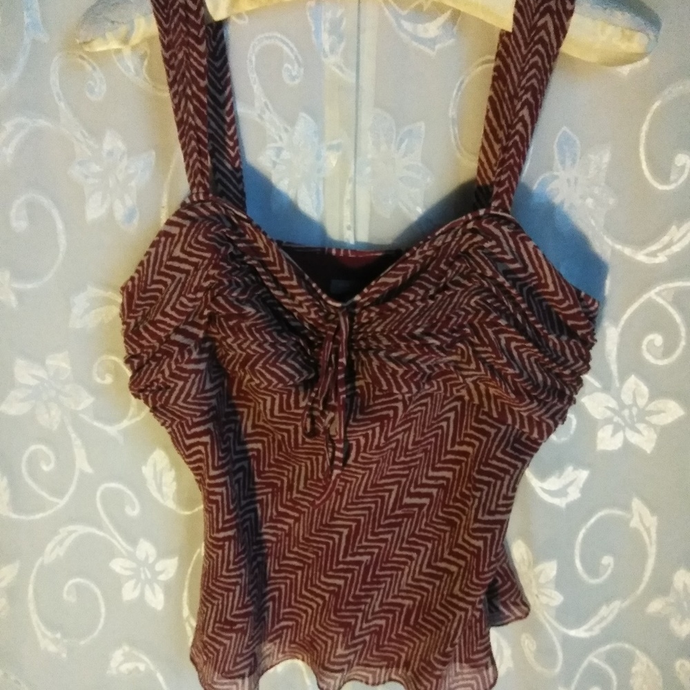 Ann Taylor silk burgandy, ivory, 8 P Top